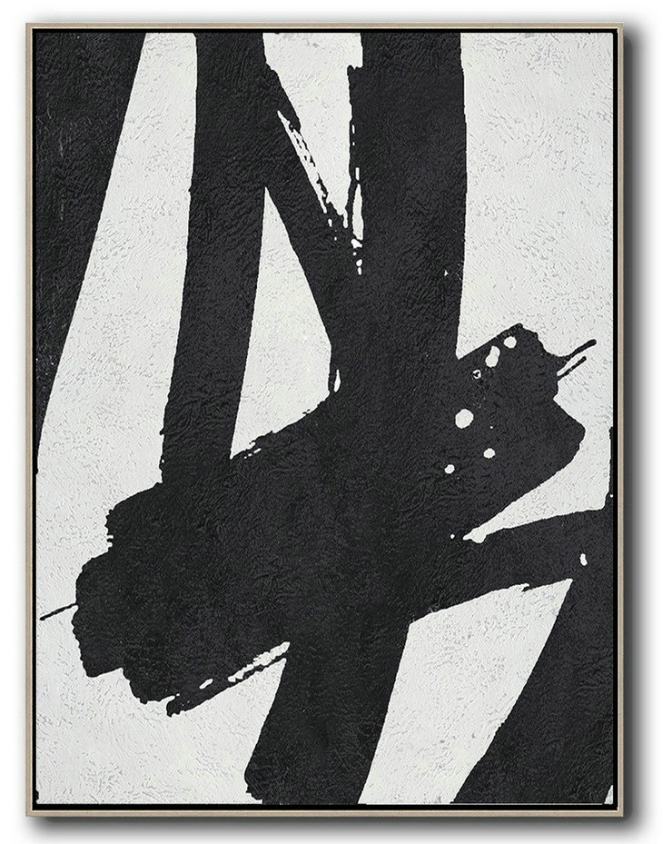 Bedroom Wall Decor,Black And White Minimal Painting On Canvas - Hand Paint Abstract Painting